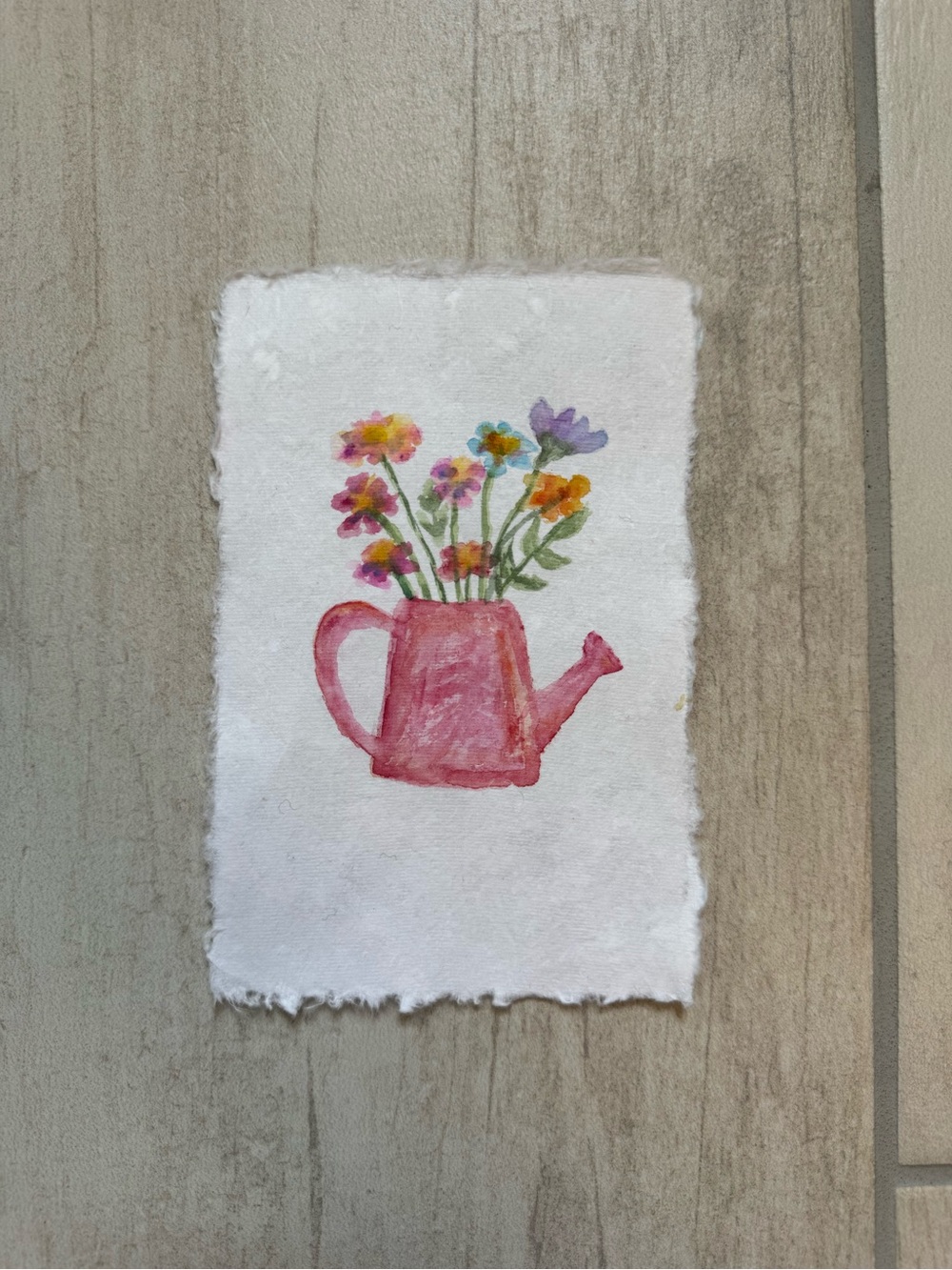 Hand-Painted Pink Watering Can Floral Art - Home Art